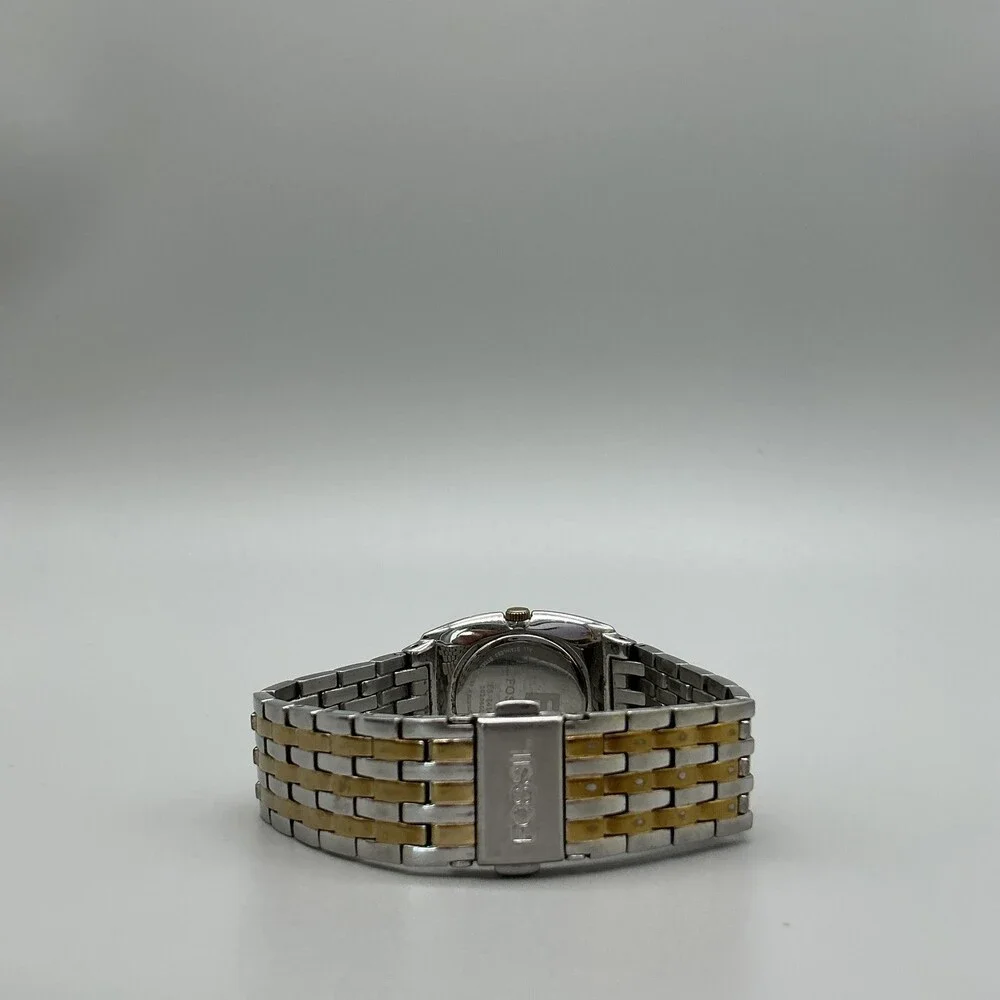 Fossil F2 ES-1414 Womens Watch 27mm Silver Gold Tone Stainless New Battery 6.75